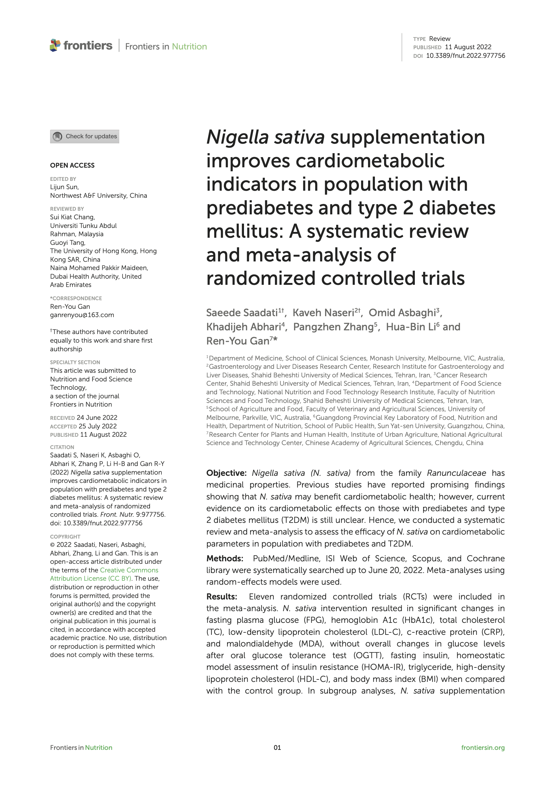 Featured image for “Nigella sativa supplementation improves cardiometabolic indicators in population with prediabetes and type 2 diabetes mellitus: A systematic review and meta-analysis of randomized controlled trials”